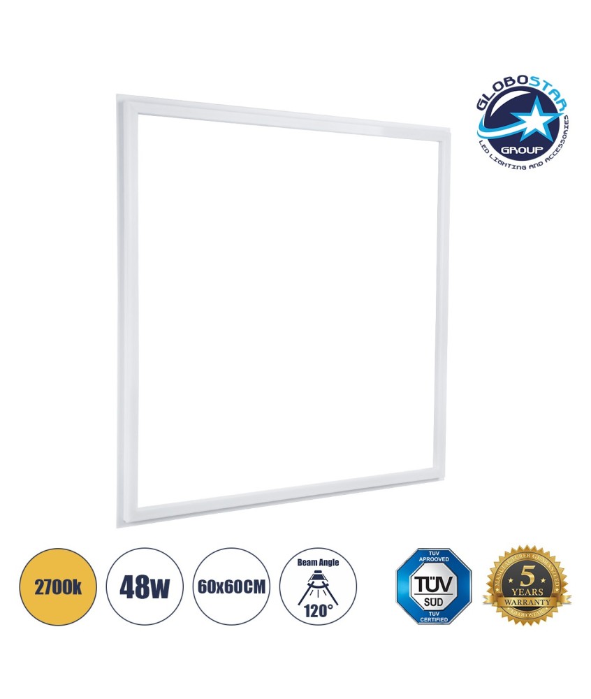 GLOBOSTAR® FRAMELIN 60370 Χωνευτό Panel Οροφής 60x60 LED 48W 5280lm 120° CRI≥85Ra UGR 19 AC 220-240V IP20 Θερμό Λευκό 2700K - Lumileds SMD Chip & TÜV SÜD Driver - Λευκό Γαλακτερό - Μ60 x Π60 x Υ1.5cm - Q56 x 56cm - 5 Χρόνια Εγγύηση